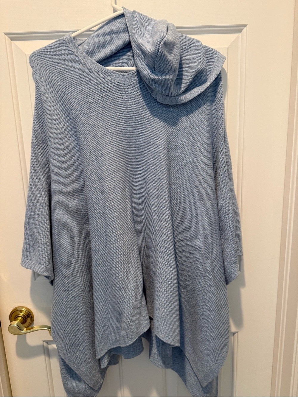 J. Jill Light Blue Hooded Knit Poncho